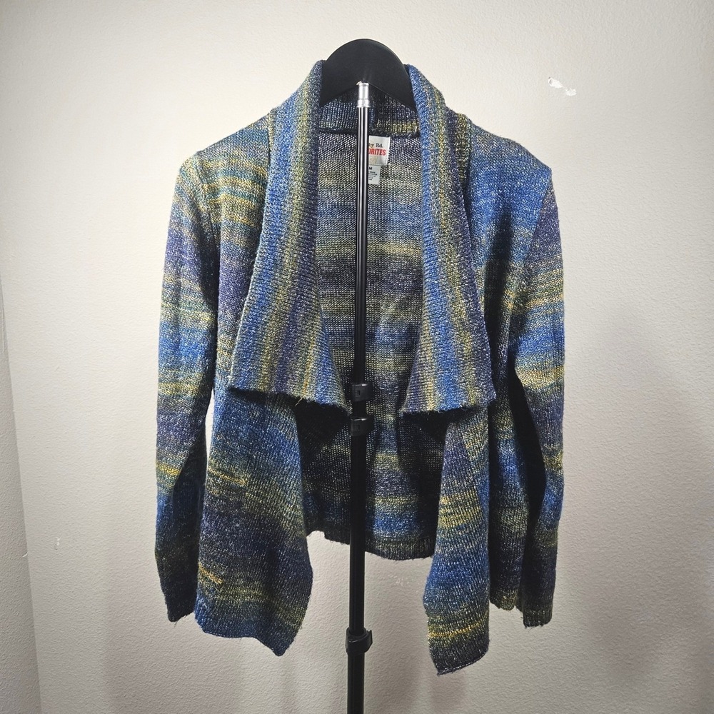 Ruby Rd Favorites Cardigan Women Medium Blue Green Space Dye Drape Front Boho